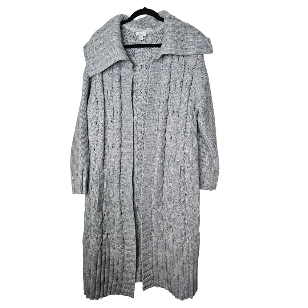 Sundance XL Gray Open Front Sweater Cardigan Coat Duster Cable Knit Cozy
